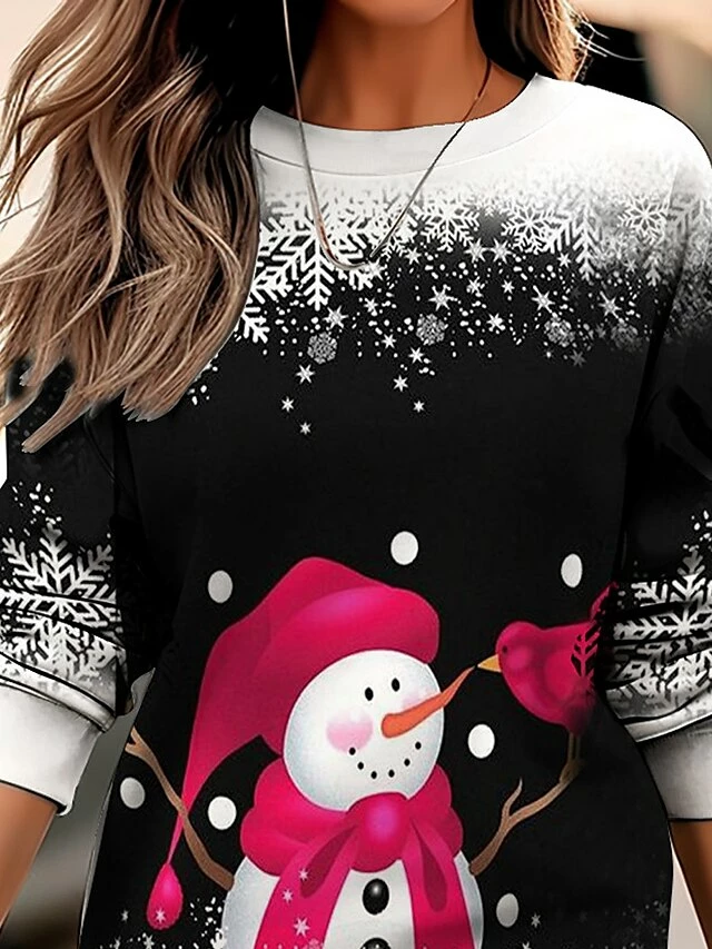 Women's Casual Dress Christmas Dress Sweatshirt Dress Snowman Snowflake Print Crew Neck Mini Dress Fashion Streetwear Outdoor Christmas Long Sleeve Loose Fit Black Red Fall Winter S M L XL XXL 4 Women's Casual Dress Christmas Dress Sweatshirt Dress Snowman Snowflake Print Crew Neck Mini Dress Fashion Streetwear Outdoor Christmas Long Sleeve Loose Fit Black Red Fall Winter S M L XL XXL - Image 2