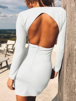 Women's Bodycon Sheath Dress Mini Dress Black White Red Long Sleeve Pure Color Backless Summer Spring Deep V Vacation Winter Dress Fall Dress Slim 2023 S M L XL -LIGHTINTHEBOX Shop feszbd1639042281311