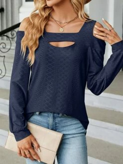 Shirt Blouse Women's Black Pink Wine Solid / Plain Color Cut Out Daily Fashion Square Neck Regular Fit S -LIGHTINTHEBOX Shop feudkb1696932039635