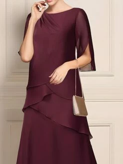 Women's Work Dress Sheath Dress Chiffon Dress Fashion Long Dress Maxi Dress Ruched Layered Crew Neck Half Sleeve Plain Loose Fit Wine Summer Spring S M L XL XXL -LIGHTINTHEBOX Shop feuqni1690944846572