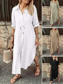 Women's Shirt Dress Casual Dress Cotton Linen Dress Maxi Long Dress Linen Cotton Blend Basic Classic Outdoor Daily Vacation Shirt Collar Pocket Split 3/4 Length Sleeve Summer Spring Fall 2023 Loose 11 Women's Shirt Dress Casual Dress Cotton Linen Dress Maxi Long Dress Linen Cotton Blend Basic Classic Outdoor Daily Vacation Shirt Collar Pocket Split 3/4 Length Sleeve Summer Spring Fall 2023 Loose -LIGHTINTHEBOX Shop fexyrq1689651625483