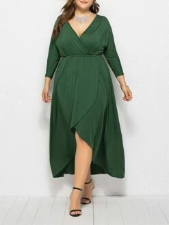 Women's Plus Size Work Dress Black Dress A Line Dress Fashion Long Dress Maxi Dress Ruched V Neck Long Sleeve Plain Loose Fit Black Wine Dark Green Fall XL XXL 3XL 4XL -LIGHTINTHEBOX Shop ffhqqg1693203508230