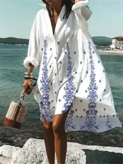 Women's Shirt Dress Casual Dress Swing Dress Button Print Long Sleeve Mini Dress Outdoor Daily Vacation Polyester Fashion Casual Shirt Collar Summer Dress Spring Fall 2023 Loose Fit White Red Purple -LIGHTINTHEBOX Shop fflmcs1682576181633