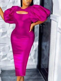 Women‘s Plus Size Curve Party Dress Solid Color Crew Neck Short Sleeve Spring Fall Stylish Prom Dress Maxi Long Dress Party Vacation Dress