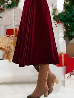 Women's Party Dress Velvet Dress Cocktail Dress Midi Dress Burgundy Long Sleeve Pure Color Patchwork Spring Fall Winter Crew Neck Fashion Winter Dress Christmas Wedding Guest 2023 S M L XL XXL 3XL -LIGHTINTHEBOX Shop ffwyvi1696852664458