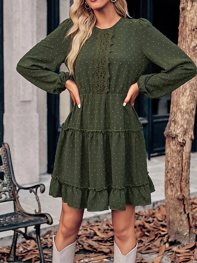 Women's Work Dress Casual Dress Fashion Winter Dress Daily Mini Dress Ruched Ruffle Crew Neck Long Sleeve Plain Loose Fit Brown Army Green Apricot Fall Winter S M L XL 3 Women's Work Dress Casual Dress Fashion Winter Dress Daily Mini Dress Ruched Ruffle Crew Neck Long Sleeve Plain Loose Fit Brown Army Green Apricot Fall Winter S M L XL