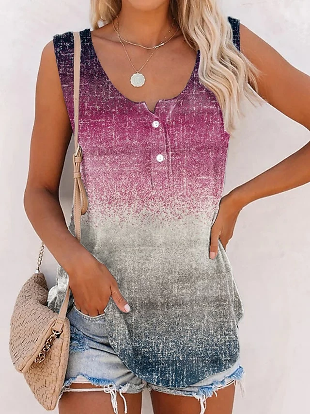 Women's Tank Top Red Blue Purple Color Gradient Button Print Sleeveless Casual Weekend Basic Round Neck Regular Fit 3 Women's Tank Top Red Blue Purple Color Gradient Button Print Sleeveless Casual Weekend Basic Round Neck Regular Fit