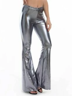 Women's Bootcut Bell Bottom Pants Trousers Full Length Micro-elastic Mid Waist Fashion Streetwear Party Going Out Silver Sillver Gray S M Summer Fall