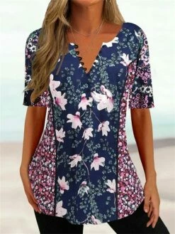Women's T Shirt Tee Black Blue Green Floral Print Short Sleeve Casual Daily Vintage Tunic V Neck Loose Fit Floral 9 Women's T Shirt Tee Black Blue Green Floral Print Short Sleeve Casual Daily Vintage Tunic V Neck Loose Fit Floral -LIGHTINTHEBOX Shop fiesba1680086477987