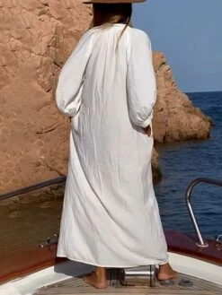 Women's Casual Dress Cotton Dress Shift Dress Maxi Long Dress Cotton Fashion Daily Outdoor Daily Vacation Stand Collar Button Pocket 3/4 Length Sleeve Fall Autumn 2023 Loose Fit White Plain S M L XL 7 Women's Casual Dress Cotton Dress Shift Dress Maxi Long Dress Cotton Fashion Daily Outdoor Daily Vacation Stand Collar Button Pocket 3/4 Length Sleeve Fall Autumn 2023 Loose Fit White Plain S M L XL -LIGHTINTHEBOX Shop fizkxe1692956029997