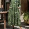 Women's Casual Dress Cotton Linen Dress Swing Dress Maxi Long Dress Linen Cotton Blend Daily Casual Outdoor Daily Vacation Split Neck Button Print Long Sleeve Spring Fall Winter 2023 Loose Fit Wine -LIGHTINTHEBOX Shop fjezjt1695286876493