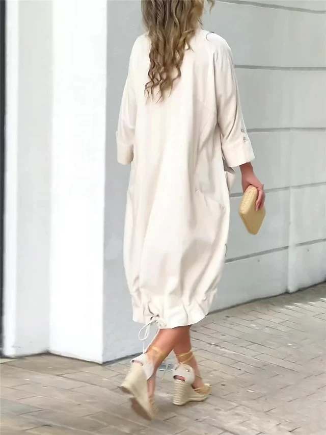 Women's Shirt Dress Casual Dress Shift Dress Midi Dress Outdoor Office Business Polyester Basic Modern Shirt Collar Button Pocket 3/4 Length Sleeve Summer Spring Fall 2023 Loose Fit White Plain S M L 8 Women's Shirt Dress Casual Dress Shift Dress Midi Dress Outdoor Office Business Polyester Basic Modern Shirt Collar Button Pocket 3/4 Length Sleeve Summer Spring Fall 2023 Loose Fit White Plain S M L - Image 6
