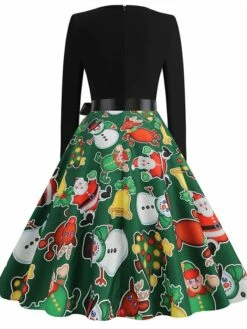 Women's Christmas Swing Dress Vintage Dress Midi Dress Green Blue Light Green Long Sleeve Santa Claus Bow Winter Fall Autumn Crew Neck Fashion Daily Date 2022 S M L XL XXL 3XL -LIGHTINTHEBOX Shop fjmsbd1667894620640