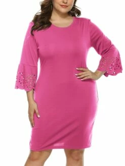 Women‘s Plus Size Curve Party Dress Wedding Guest Dress Black Dress Bodycon Mini Dress Pink 3/4 Length Sleeve Pure Color Patchwork Fall Winter Autumn Crew Neck Fashion Wedding Guest Vacation 12 Women‘s Plus Size Curve Party Dress Wedding Guest Dress Black Dress Bodycon Mini Dress Pink 3/4 Length Sleeve Pure Color Patchwork Fall Winter Autumn Crew Neck Fashion Wedding Guest Vacation -LIGHTINTHEBOX Shop fjpumy1692179044333