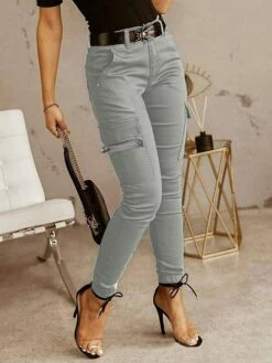 Women's Cargo Pants Basic Casual / Sporty Tactical Trousers Side Pockets Patchwork Full Length Pants Business Micro-elastic Plain Cotton Comfort Mid Waist Slim Green Black Gray S M L XL XXL -LIGHTINTHEBOX Shop fjtcks1680573140701