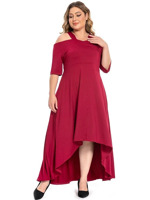 Women‘s Plus Size Curve Party Dress Swing Dress Formal Dress Solid Color Midi Dress Half Sleeve Hollow Out Plus High Low V Neck Elegant Party Black White Summer Spring L XL XXL 3XL 4XL 6 Women‘s Plus Size Curve Party Dress Swing Dress Formal Dress Solid Color Midi Dress Half Sleeve Hollow Out Plus High Low V Neck Elegant Party Black White Summer Spring L XL XXL 3XL 4XL - Image 4