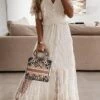 Women's Long Dress Maxi Dress Party Dress Casual Dress White Dress Polka Dot Basic Modern Outdoor Daily Holiday Lace Ruched Short Sleeve V Neck Dress Loose Fit White Summer Spring S M L XL XXL -LIGHTINTHEBOX Shop fkijpg1676863506941