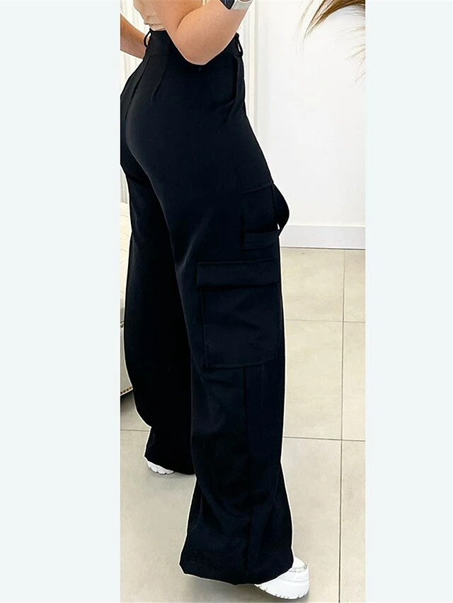 Women's Cargo Pants Wide Leg Pants Trousers Full Length Micro-elastic High Waist Fashion Streetwear Street Daily Black Green S M Summer Fall 7 Women's Cargo Pants Wide Leg Pants Trousers Full Length Micro-elastic High Waist Fashion Streetwear Street Daily Black Green S M Summer Fall - Image 5