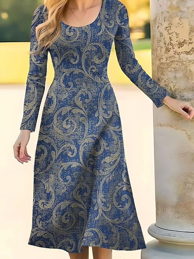 Women's T Shirt Dress Casual Dress Paisley Dress Floral Paisley Print Crew Neck Midi Dress Fashion Streetwear Outdoor Daily Long Sleeve Regular Fit Wine Blue Khaki Spring Fall S M L XL XXL 4 Women's T Shirt Dress Casual Dress Paisley Dress Floral Paisley Print Crew Neck Midi Dress Fashion Streetwear Outdoor Daily Long Sleeve Regular Fit Wine Blue Khaki Spring Fall S M L XL XXL - Image 2