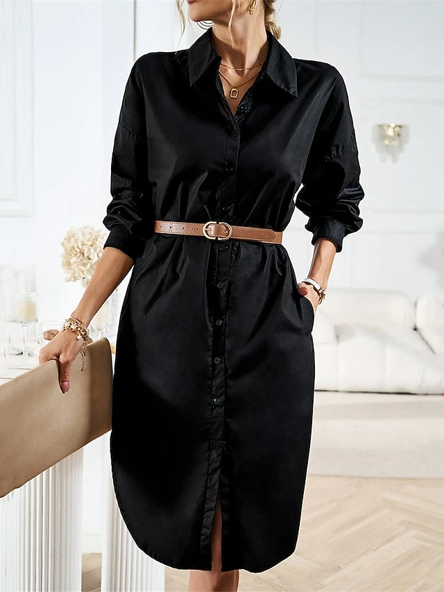 Women's Casual Dress Work Dress Shift Dress Mini Dress Outdoor Office Business Cotton Classic Modern Shirt Collar Button Pocket Long Sleeve Summer Spring Fall 2023 Loose Fit Black White Blue Pure 14 Women's Casual Dress Work Dress Shift Dress Mini Dress Outdoor Office Business Cotton Classic Modern Shirt Collar Button Pocket Long Sleeve Summer Spring Fall 2023 Loose Fit Black White Blue Pure - Image 12