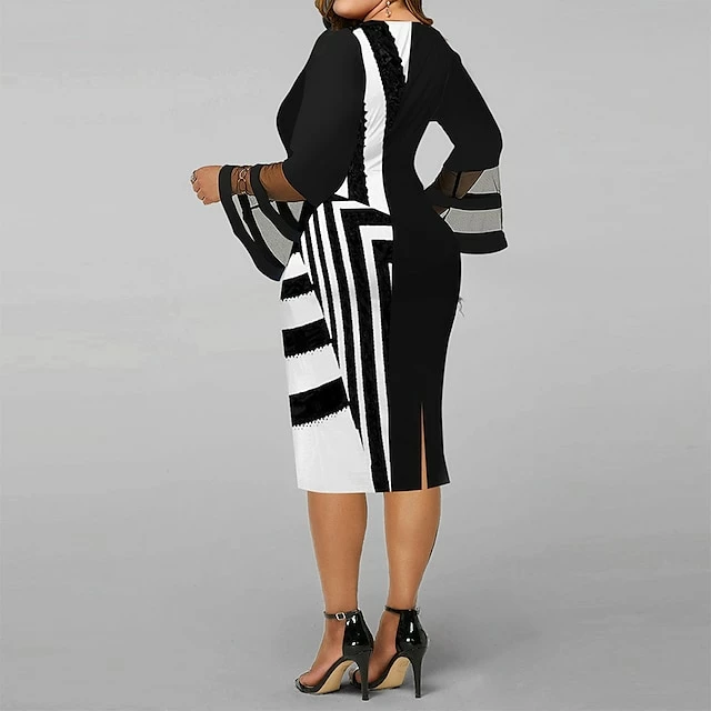 Women's Plus Size Curve Party Dress Geometric V Neck Long Sleeve Fall Winter Work Casual Prom Dress Knee Length Dress Daily Holiday Dress 3 Women's Plus Size Curve Party Dress Geometric V Neck Long Sleeve Fall Winter Work Casual Prom Dress Knee Length Dress Daily Holiday Dress