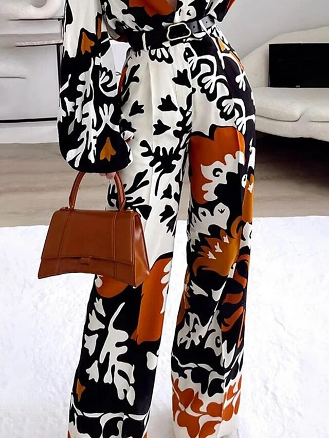 Women's Shirt Pants Sets Brown Plant Print Long Sleeve Casual Holiday Basic Shirt Collar Regular Fit Spring &Fall 6 Women's Shirt Pants Sets Brown Plant Print Long Sleeve Casual Holiday Basic Shirt Collar Regular Fit Spring &Fall - Image 4