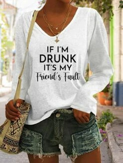 Women's T Shirt Tee Black White Pink Letter Print Long Sleeve Daily Weekend Basic V Neck Regular Fit Painting Fall & Winter