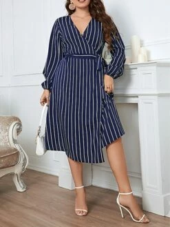 Women's Plus Size Party Dress Wedding Guest Dress Wrap Dress Midi Dress Royal Blue Long Sleeve Line With Belt Spring Fall Winter V Neck Fashion Winter Dress Evening Party Wedding Guest 2023 XL XXL -LIGHTINTHEBOX Shop fmknwk1693535289061