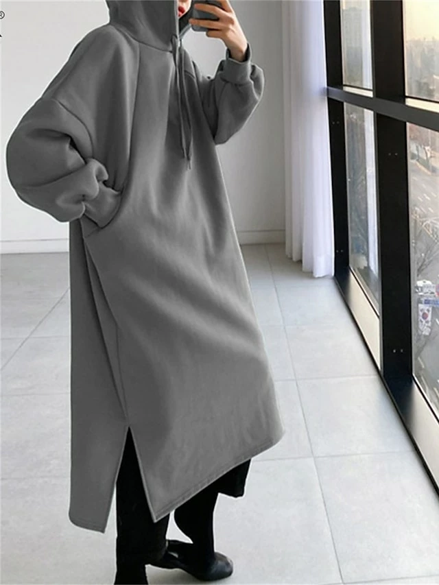 Women's Casual Dress Hoodie Dress Long Dress Maxi Dress Active Daily Outdoor Holiday Vacation Hoodie Solid Color Loose Fit ArmyGreen Black Green S M L XL XXL 4 Women's Casual Dress Hoodie Dress Long Dress Maxi Dress Active Daily Outdoor Holiday Vacation Hoodie Solid Color Loose Fit ArmyGreen Black Green S M L XL XXL - Image 2