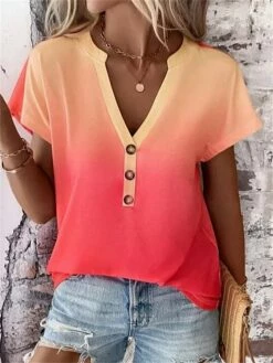 Women's T Shirt Tee Blouse Red Blue Purple Color Gradient Button Print Short Sleeve Casual Basic Neon & Bright V Neck Regular Fit 17 Women's T Shirt Tee Blouse Red Blue Purple Color Gradient Button Print Short Sleeve Casual Basic Neon & Bright V Neck Regular Fit -LIGHTINTHEBOX Shop fnlosq1683633626741
