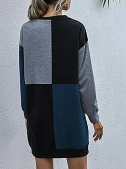 Women's Casual Dress Hoodie Dress Mini Dress Fashion Daily Outdoor Home Vacation Crew Neck Patchwork Print Loose Fit Blue Army Green Dark Gray S M L XL -LIGHTINTHEBOX Shop fnmbzd1693535796456