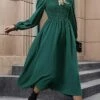 Women's Work Dress Casual Dress Swing Dress Fashion Office Daily Workfashion Midi Dress Ruched Crew Neck Long Sleeve Plain Slim Green Fall Winter S M L XL