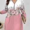 Women's Plus Size Curve Casual Dress Winter Dress Floral Gradient Mini Dress Long Sleeve Print V Neck Fashion Outdoor Yellow Pink Fall Winter L XL 2XL 3XL 4XL -LIGHTINTHEBOX Shop fntteu1697781487805