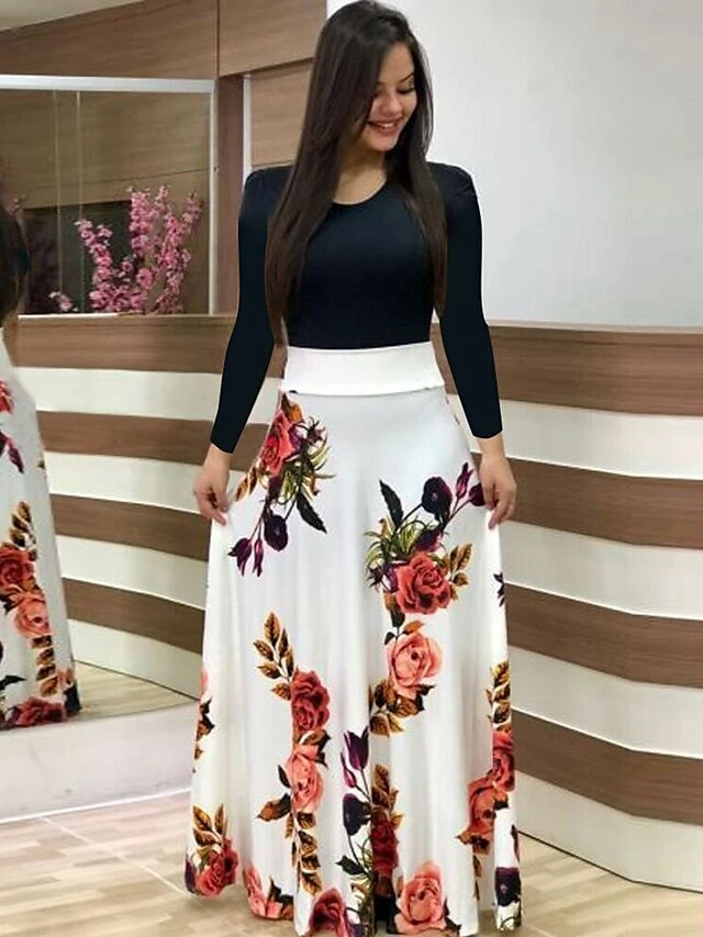 Women's Casual Dress Sheath Dress Long Dress Maxi Dress Black And White Color Bar Dots Long Sleeve Floral Print Crew Neck Summer Dress Daily Spring Dress Fall Slim S M L XL XXL XXXL 4XL 8 Women's Casual Dress Sheath Dress Long Dress Maxi Dress Black And White Color Bar Dots Long Sleeve Floral Print Crew Neck Summer Dress Daily Spring Dress Fall Slim S M L XL XXL XXXL 4XL - Image 6