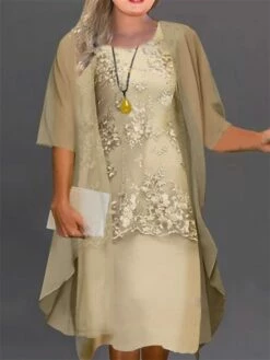 Women‘s Plus Size Curve Casual Dress Floral Crew Neck Lace Half Sleeve Spring Fall Casual Midi Dress Daily Holiday Dress -LIGHTINTHEBOX Shop fnxxlg1663299471248