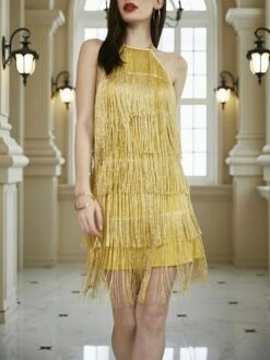 Women's Party Dress Fringe Dress Cocktail Dress Mini Dress Purple Gold Sleeveless Pure Color Tassel Fringe Summer Spring Fall Halter Neck Fashion Wedding Guest Vacation Summer Dress 2023 S M L XL -LIGHTINTHEBOX Shop foizag1690341246661