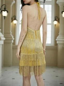 Women's Party Dress Fringe Dress Cocktail Dress Mini Dress Purple Gold Sleeveless Pure Color Tassel Fringe Summer Spring Fall Halter Neck Fashion Wedding Guest Vacation Summer Dress 2023 S M L XL -LIGHTINTHEBOX Shop fpubui1690341248909