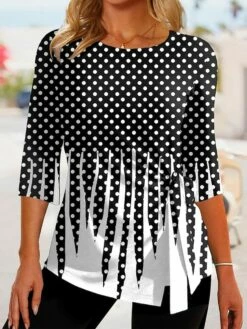 Women's T Shirt Tee Black Polka Dot Print Half Sleeve Daily Weekend Basic Round Neck Regular Fit Painting