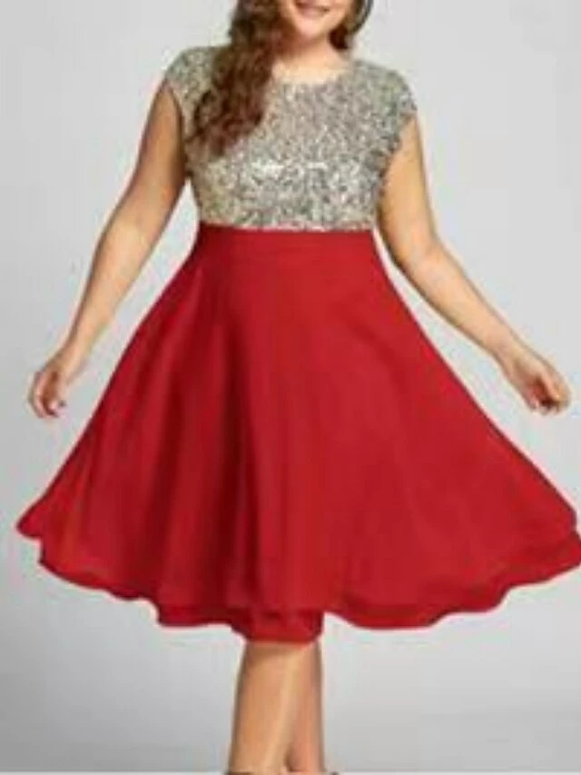 Women‘s Plus Size Curve Party Dress Sequin Dress Homecoming Dress Solid Color Midi Dress Short Sleeve Mesh Patchwork Crew Neck Classic Party Black White Spring Summer XL 3XL 4XL 5XL 4 Women‘s Plus Size Curve Party Dress Sequin Dress Homecoming Dress Solid Color Midi Dress Short Sleeve Mesh Patchwork Crew Neck Classic Party Black White Spring Summer XL 3XL 4XL 5XL - Image 2