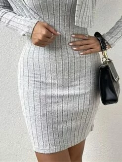 Women's Two Piece Dress Set Casual Dress Sweater Dress Outdoor Daily Fashion Ethnic Ribbed Mini Dress Strap Short Sleeve Plain Regular Fit Gray Fall Winter S M L XL -LIGHTINTHEBOX Shop fqmqgf1695105665882