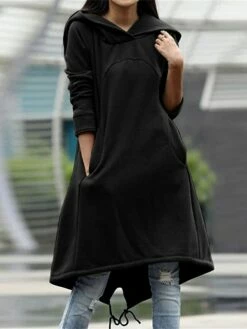 Women's Casual Dress Hoodie Dress Winter Dress Midi Dress Pocket Outdoor Street Daily Fashion Streetwear Hooded Long Sleeve 2023 Loose Fit Black Army Green Gray Color S M L XL XXL Size -LIGHTINTHEBOX Shop frqxch1694510146994