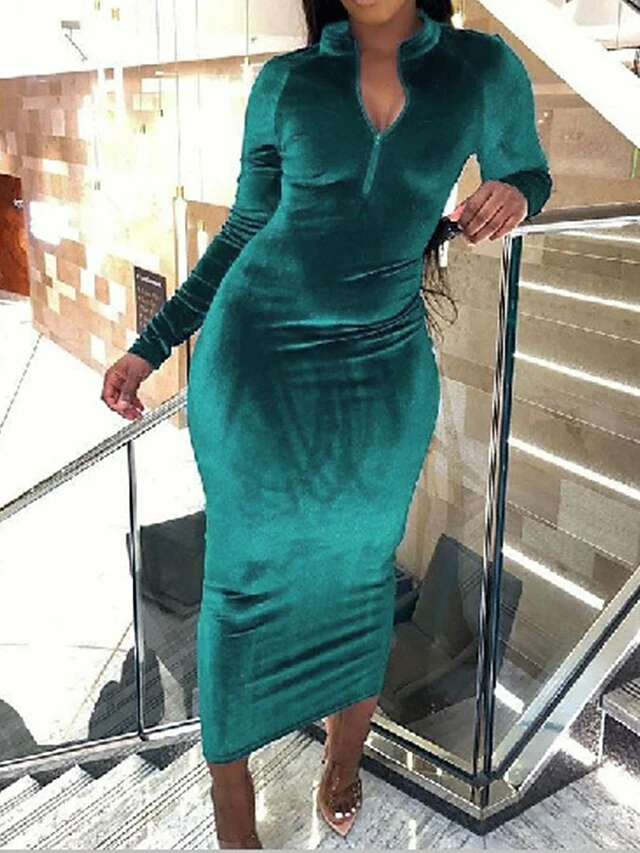 Women's Party Dress Velvet Dress Wedding Guest Dress Midi Dress Black Pink Wine Long Sleeve Pure Color Zipper Spring Fall Winter V Neck Fashion Winter Dress Evening Party Wedding Guest 2023 S M L XL 8 Women's Party Dress Velvet Dress Wedding Guest Dress Midi Dress Black Pink Wine Long Sleeve Pure Color Zipper Spring Fall Winter V Neck Fashion Winter Dress Evening Party Wedding Guest 2023 S M L XL - Image 6