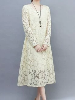 Women's Work Dress Lace Dress Black Dress Fashion Midi Dress Lace Crew Neck Long Sleeve Plain Loose Fit Black White Pink Fall Winter M L XL XXL 3XL -LIGHTINTHEBOX Shop fsikyc1693300595454