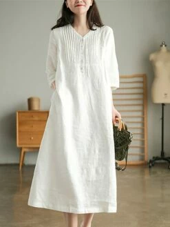 Women's Work Dress Sheath Dress Semi Formal Dress Fashion Midi Dress Button V Neck Half Sleeve Plain Loose Fit White Blue Orange Fall Winter L XL XXL 3XL -LIGHTINTHEBOX Shop fspeah1692601431935