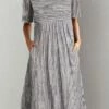 Women's Casual Dress Summer Dress Print Dress Stripe Ruched Pocket Crew Neck Midi Dress Active Fashion Outdoor Daily Short Sleeve Regular Fit Gray Summer S M L XL XXL