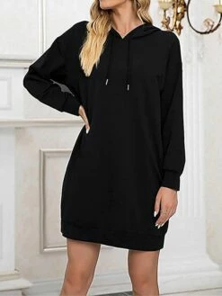 Women's Casual Dress Hoodie Dress Shift Dress Mini Dress Pocket Outdoor Street Daily Active Fashion Hooded Long Sleeve 2023 Loose Fit Black Wine Army Green Color S M L XL XXL Size -LIGHTINTHEBOX Shop fsvuqd1693558120131