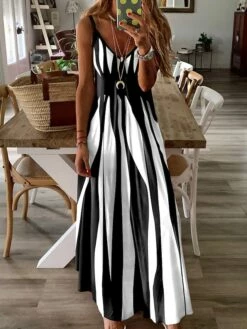 Women's Casual Dress Summer Dress Slip Dress Color Block Print V Neck Long Dress Maxi Dress Active Fashion Outdoor Holiday Sleeveless Regular Fit Black Light Green Pink Summer S M L XL XXL