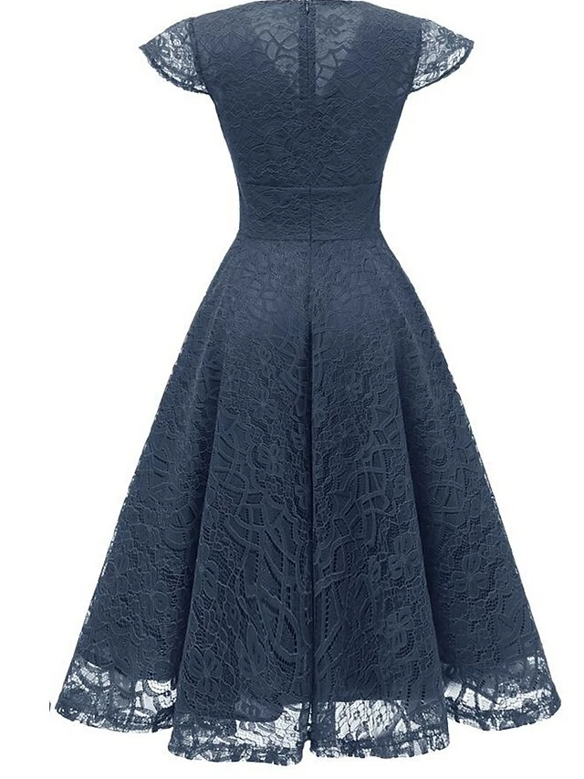 Women's Party Dress Lace Dress Cocktail Dress Midi Dress Wine Navy Blue Short Sleeve Pure Color Lace Spring Fall Winter V Neck Fashion Winter Dress Wedding Guest Vacation 2023 S M L XL XXL 5 Women's Party Dress Lace Dress Cocktail Dress Midi Dress Wine Navy Blue Short Sleeve Pure Color Lace Spring Fall Winter V Neck Fashion Winter Dress Wedding Guest Vacation 2023 S M L XL XXL - Image 3