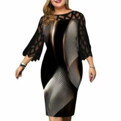 Women‘s Plus Size Curve Party Dress Color Gradient Crew Neck Print 3/4 Length Sleeve Spring Fall Elegant Knee Length Dress Date Semi Formal Dress -LIGHTINTHEBOX Shop ftqetf1647934954177