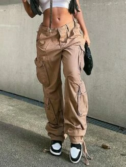 Women's Cargo Pants Pants Trousers Baggy Full Length Cotton Blend Baggy Micro-elastic Mid Waist Fashion Casual Office Black Green S M Autumn / Fall